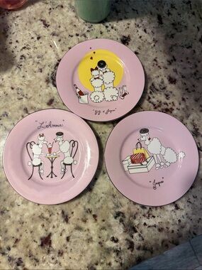 American Atelier Pink Poodle Dessert Plates - Set of 3